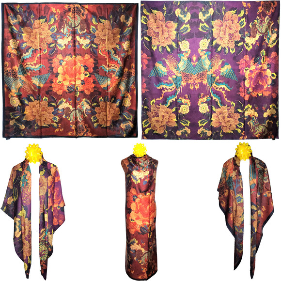 NWT Double Sided Silk Scarf 53"x53" Large Square Shawl Wrap XiangYunSha 36331 - Picture 1 of 12